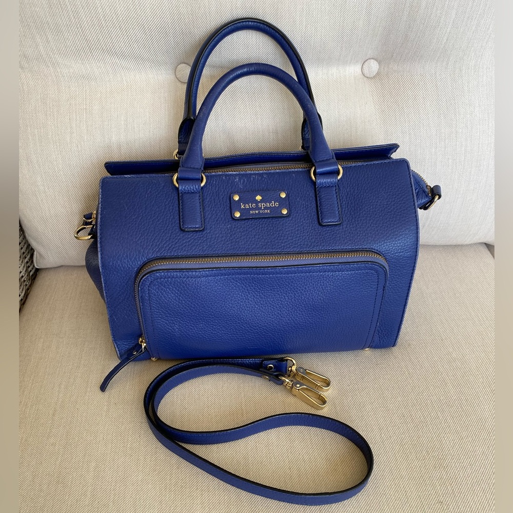 GENTLY LOVED Kate Spade blue pebble grain leather satchel with shoulder strap